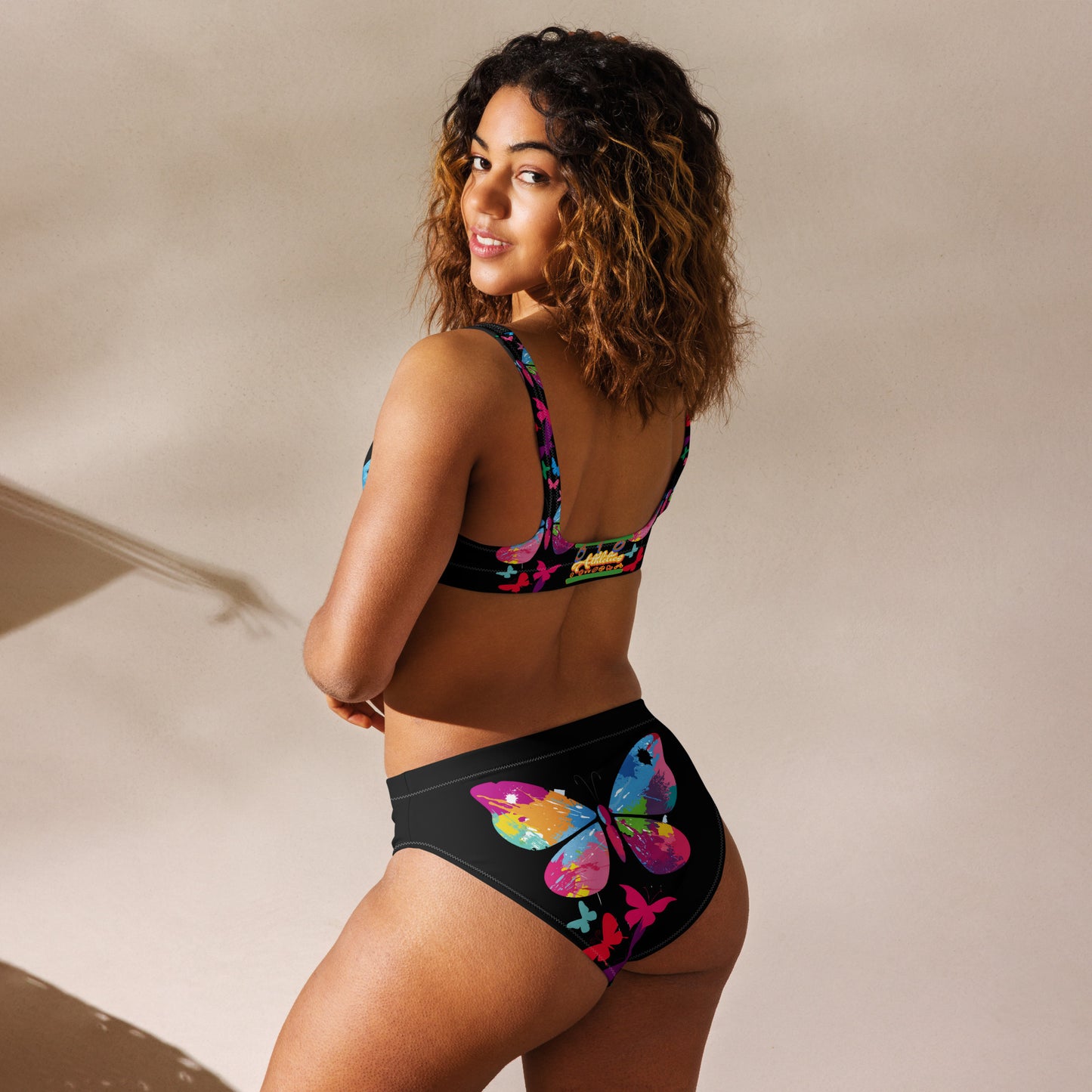 "510_Athletics" Colorful Butterflies" Recycled high-waisted bikini